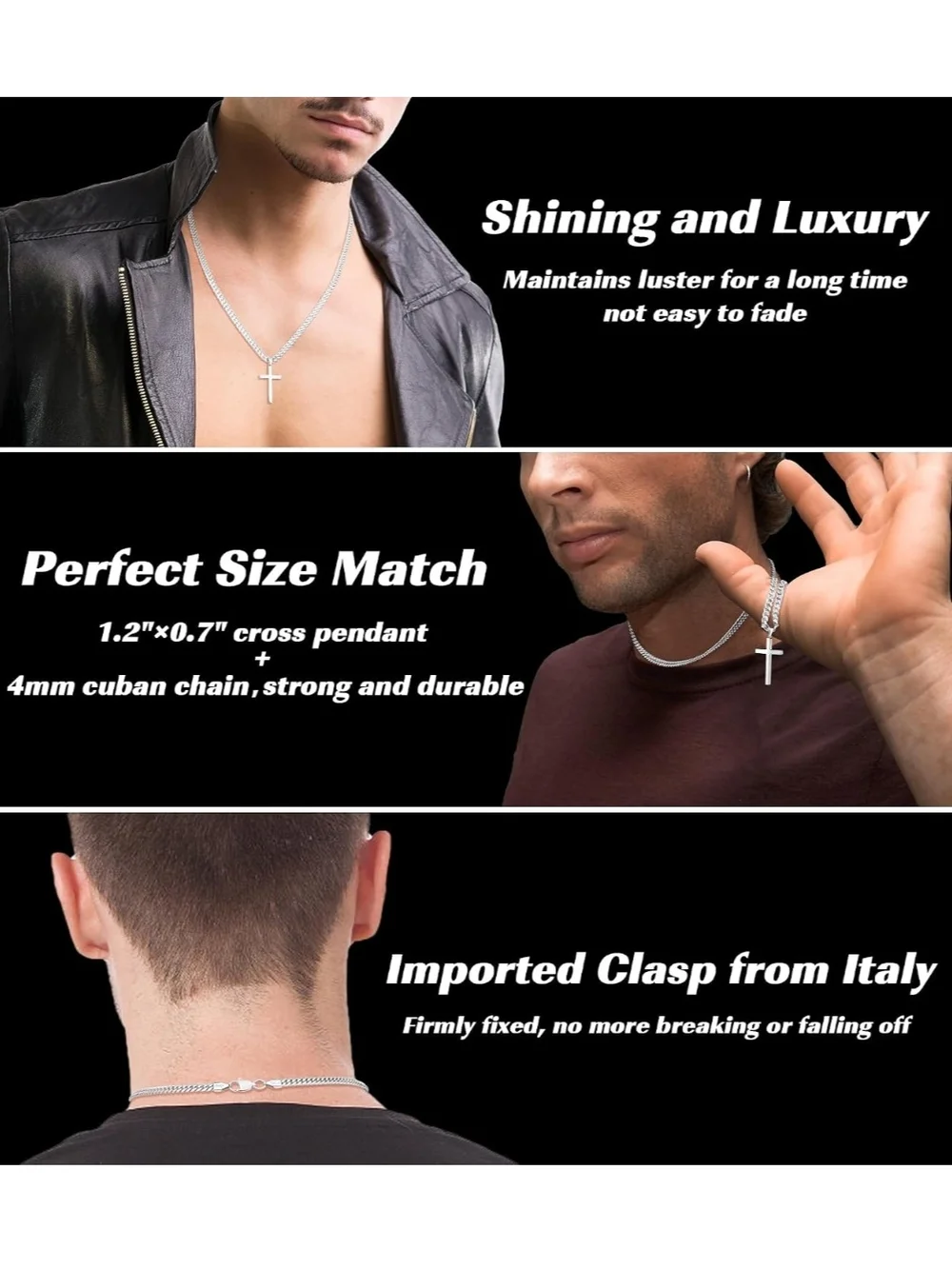 Men's Silver Cross Pendant Necklace - Classic Cuban Chain